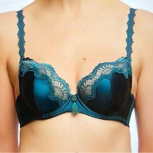 Dita Von Teese Starlift Balconette Lace Trim Teal Green Bra